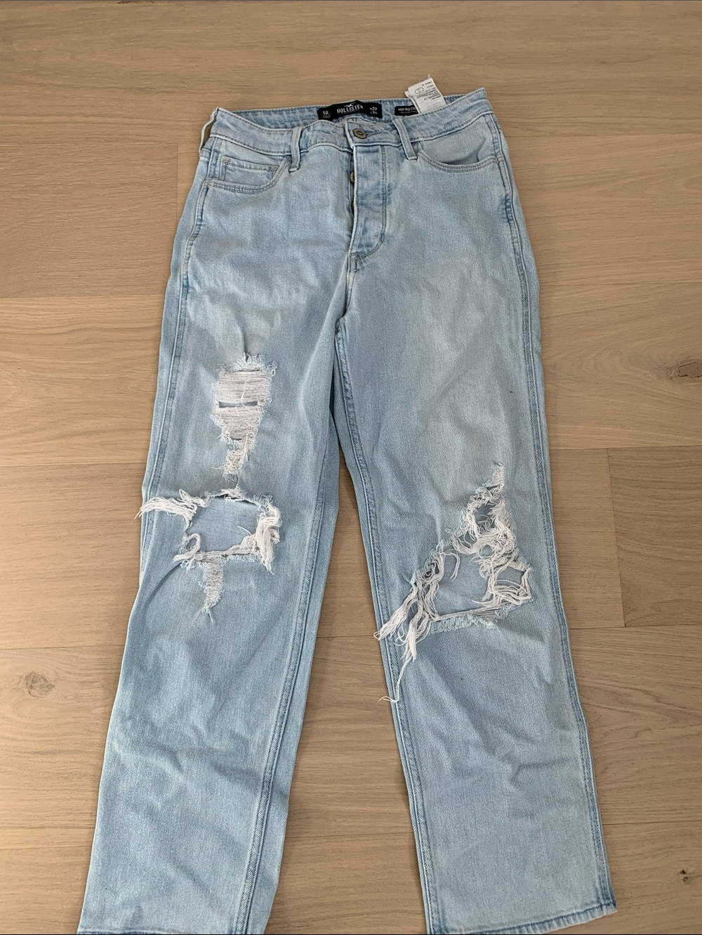 Hollister Light Blue Distressed Straight-Leg Jeans